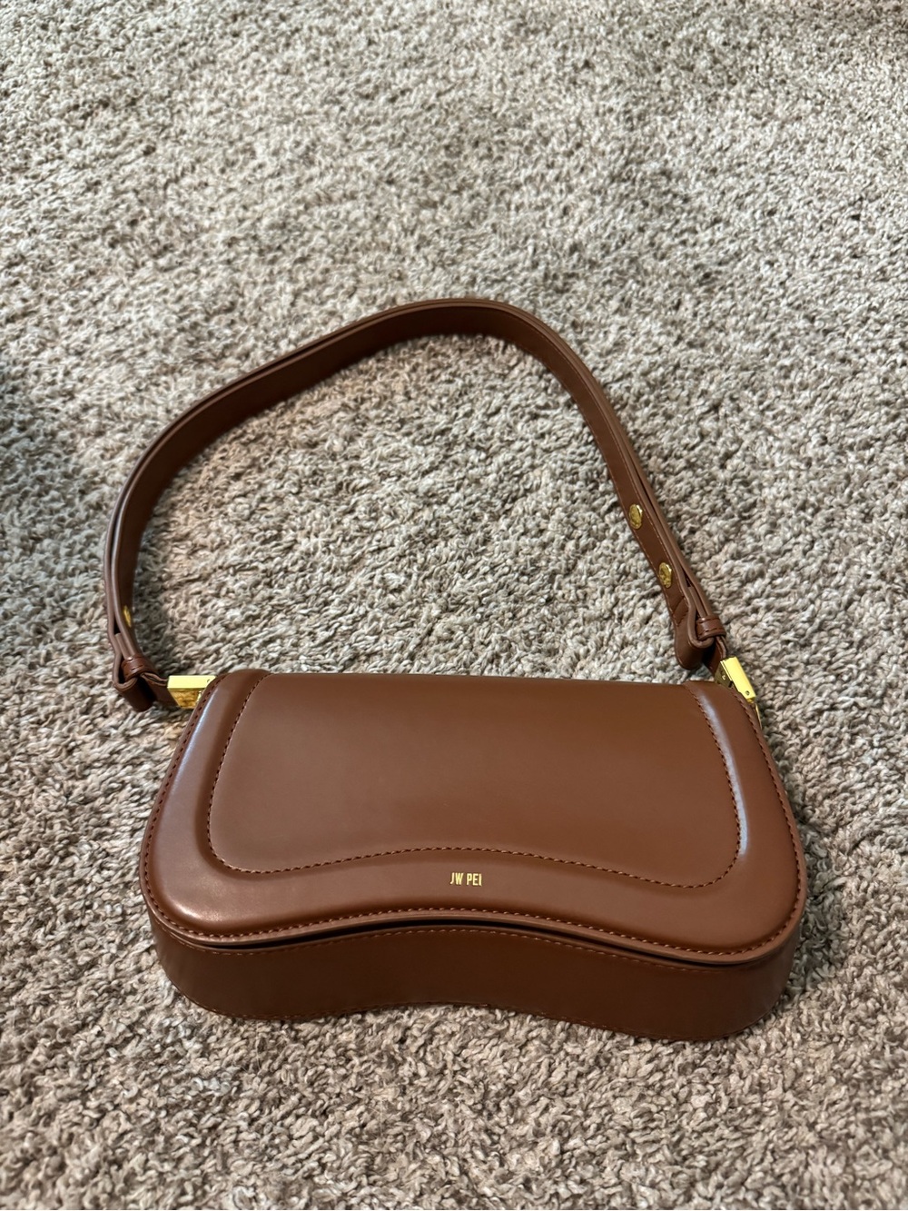 JW PEI Chestnut Brown Saddle Shoulder Bag with Gold Hardware